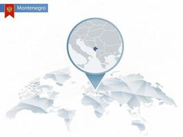 mapa del mundo redondeado abstracto con mapa de montenegro detallado anclado. vector