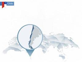 Abstract rounded World Map with pinned detailed Chile map. vector