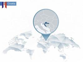 mapa del mundo redondeado abstracto con mapa croacia detallado anclado. vector