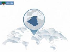 Abstract rounded World Map with pinned detailed Algeria map. vector