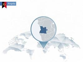 mapa del mundo redondeado abstracto con mapa de angola detallado anclado. vector