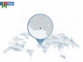 Abstract rounded World Map with pinned detailed Togo map. vector