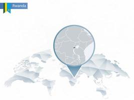 Abstract rounded World Map with pinned detailed Rwanda map. vector