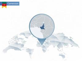 Abstract rounded World Map with pinned detailed Cameroon map. vector