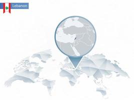Abstract rounded World Map with pinned detailed Lebanon map. vector