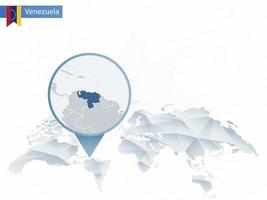 mapa del mundo redondeado abstracto con mapa detallado de venezuela anclado. vector