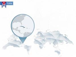 mapa del mundo redondeado abstracto con mapa de cuba detallado anclado. vector