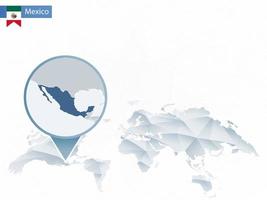 Abstract rounded World Map with pinned detailed Mexico map. vector