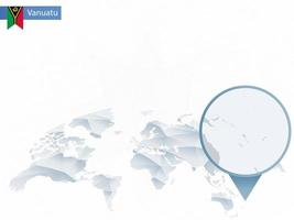 mapa del mundo redondeado abstracto con mapa detallado de vanuatu anclado. vector