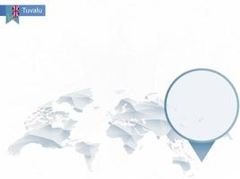 mapa del mundo redondeado abstracto con mapa tuvalu detallado anclado. vector