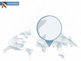 Abstract rounded World Map with pinned detailed Seychelles map. vector