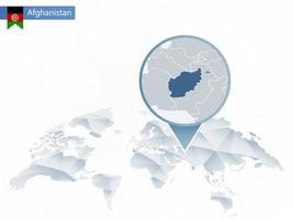 mapa del mundo redondeado abstracto con mapa detallado de afganistán anclado. vector