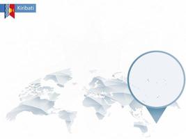 mapa del mundo redondeado abstracto con mapa de kiribati detallado anclado. vector