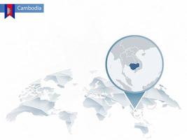 Abstract rounded World Map with pinned detailed Cambodia map. vector