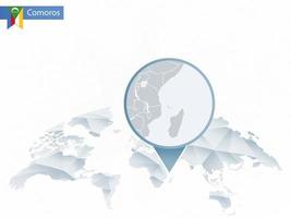 Abstract rounded World Map with pinned detailed Comoros map. vector