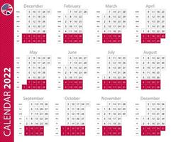 2022 calendar with vertical grid. Vector calendar.