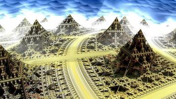 diseño fractal generado por ordenador abstracto. Ilustración de extraterrestres 3d de una hermosa torre de pirámide múltiple fractal mandelbrot matemática infinita