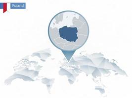 Abstract rounded World Map with pinned detailed Poland map. vector