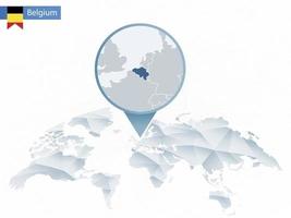 Abstract rounded World Map with pinned detailed Belgium map. vector