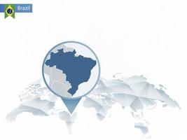 mapa del mundo redondeado abstracto con mapa de brasil detallado anclado. vector