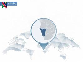 Abstract rounded World Map with pinned detailed Namibia map. vector