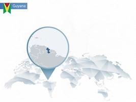 mapa del mundo redondeado abstracto con mapa de guyana detallado anclado. vector