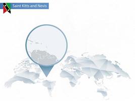 mapa del mundo redondeado abstracto con mapa detallado anclado de saint kitts y nevis. vector