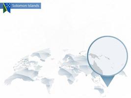 mapa del mundo redondeado abstracto con un mapa detallado de las islas salomón anclado. vector