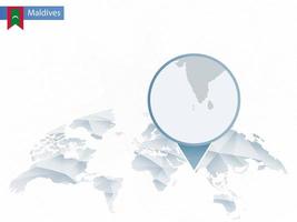 Abstract rounded World Map with pinned detailed Maldives map. vector