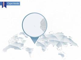 Abstract rounded World Map with pinned detailed Cape Verde map. vector