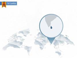 mapa del mundo redondeado abstracto con mapa detallado de sri lanka anclado. vector