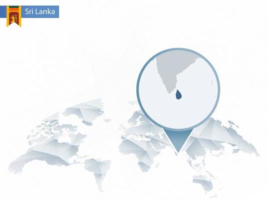 Abstract rounded World Map with pinned detailed Sri Lanka map.