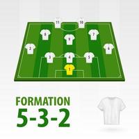 alineaciones de jugadores de fútbol, formación 5-3-2. medio estadio de fútbol. vector