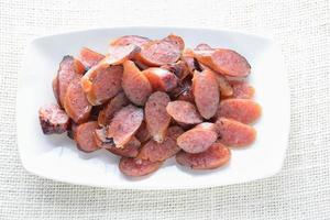 Chinese sausage, is a generic term referring to the many different types of sausages origin in China. There are different kinds ranging from those made using fresh pork, pig livers and duck livers. photo