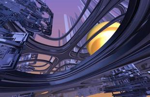 diseño fractal generado por ordenador abstracto. Ilustración de extraterrestres 3d de un hermoso conjunto de mandelbrot matemático infinito fractal en ciudad púrpura y amarilla. foto