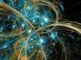fondo abstracto de arte fractal, sugestivo de astronomía y nebulosa. generado por computadora fractal ilustración arte amarillo azul salpicadura red foto