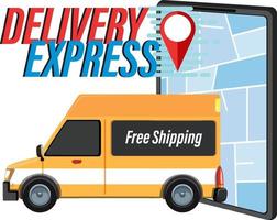 Delivery Express wordmark with delivery panel van vector