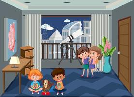 Cartoon children in the room scene vector