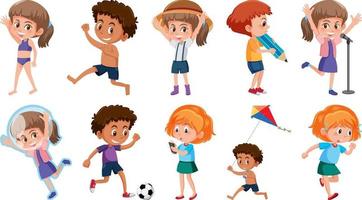 Set of children doing different activities on white background vector