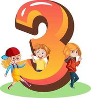 Three kids with number three cartoon vector