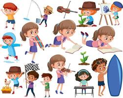 Collection of many kids doing different activities vector