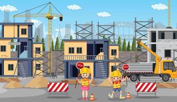 Building construction site and workers vector