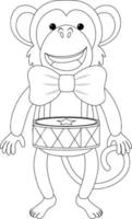 Drumming monkeydoodle outline for colouring vector