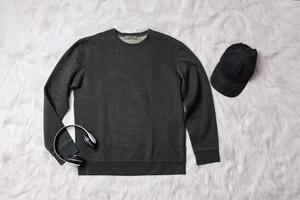 Sweatshirt Mockup Lying over grey surface. Flat lay sweater template