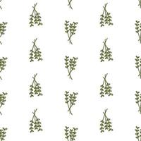 Doodle simple spring seamless pattern with herbs. vector