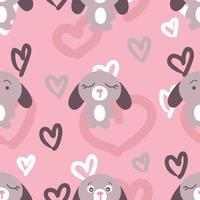 Hand drawn Easter seamless pattern with bunnies and hearts. vector