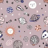 Hand drawn cosmos seamless pattern with sun and moon. vector