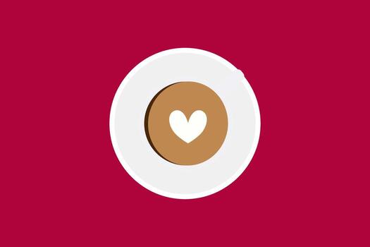 Coffee latte art heart pattern on red background. vector