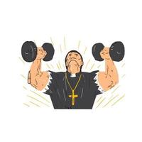 Ripped Priest Exercise Dumbbell Drawing vector