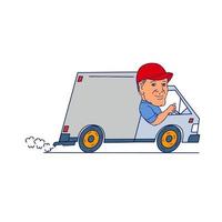 Delivery Man Driving Truck Van Cartoon vector